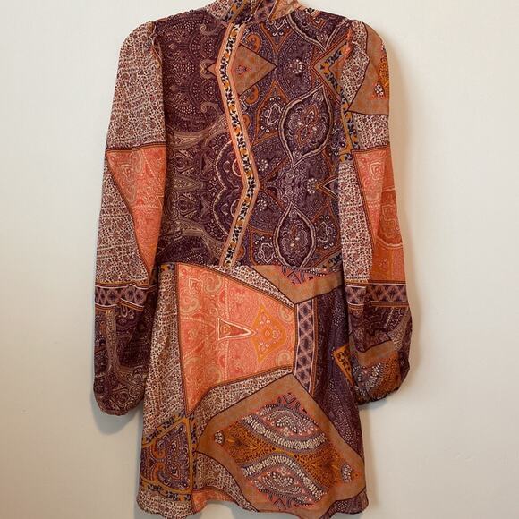 Revolve Divine Heritage Orchid Paisley Neck Tie Mini Dress Size: S - Picture 9 of 9